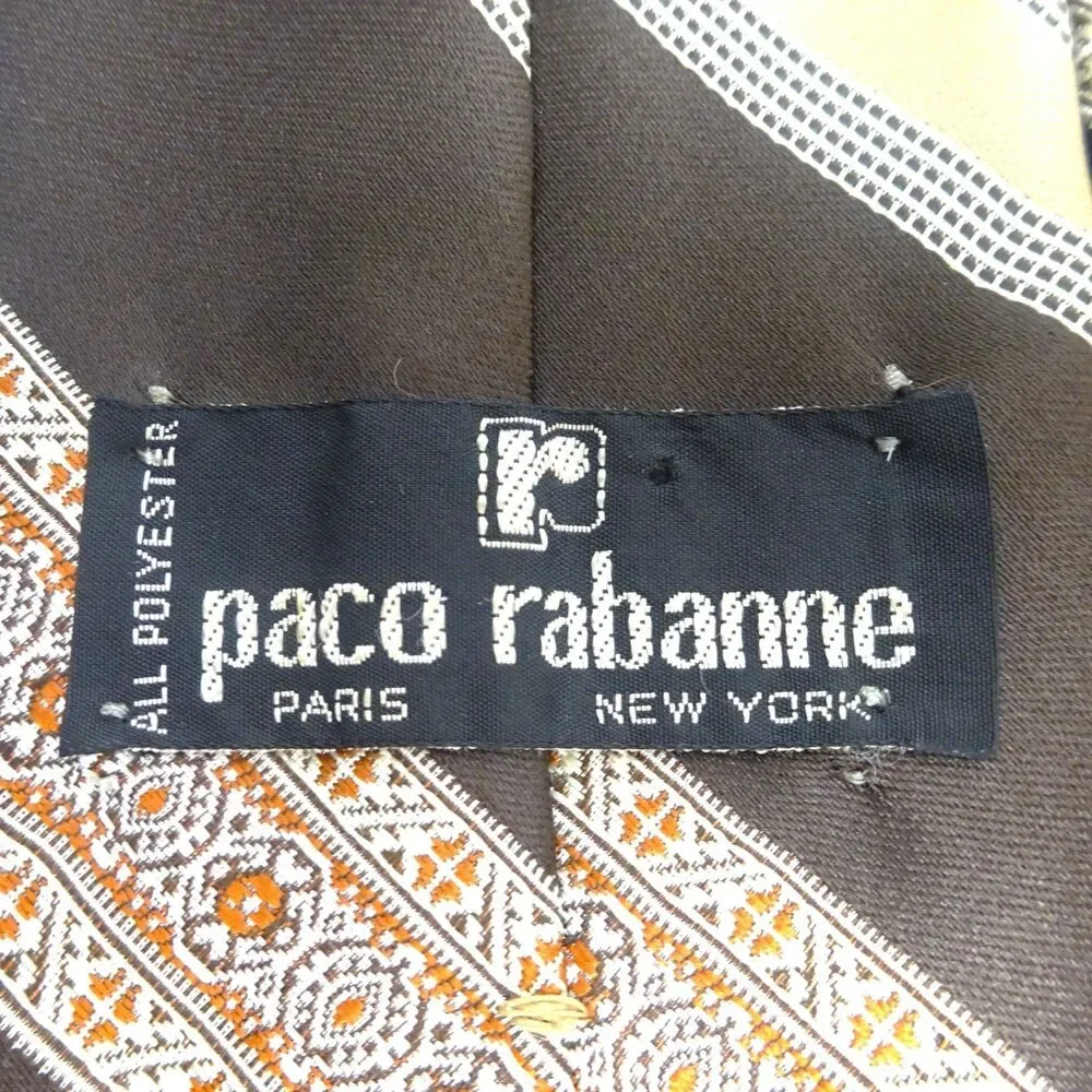 Paco Rabanne Vintage Brown Gold 70s Geometric Tie